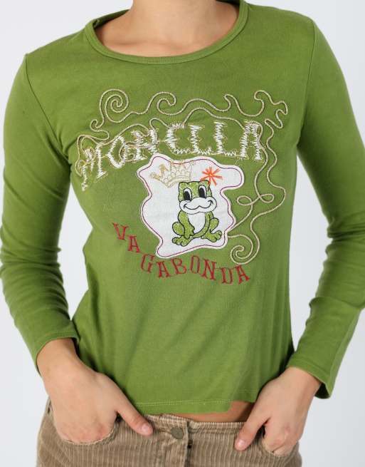 Vintage Monella Vagabonda S long sleeve top in khaki green, 4 of 4
