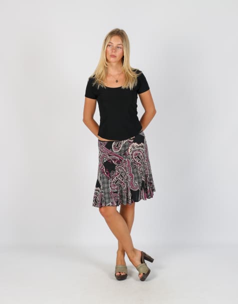 Vintage Monella Vagabonda XS woven midi skirt in black - view 1