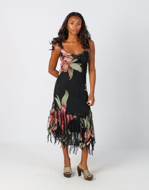 Vintage Monica Magni S woven midi dress in black, 1 of 4