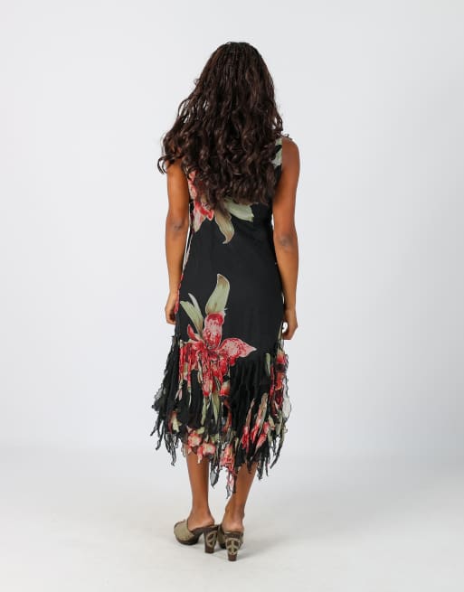 Vintage Monica Magni S woven midi dress in black, 3 of 4
