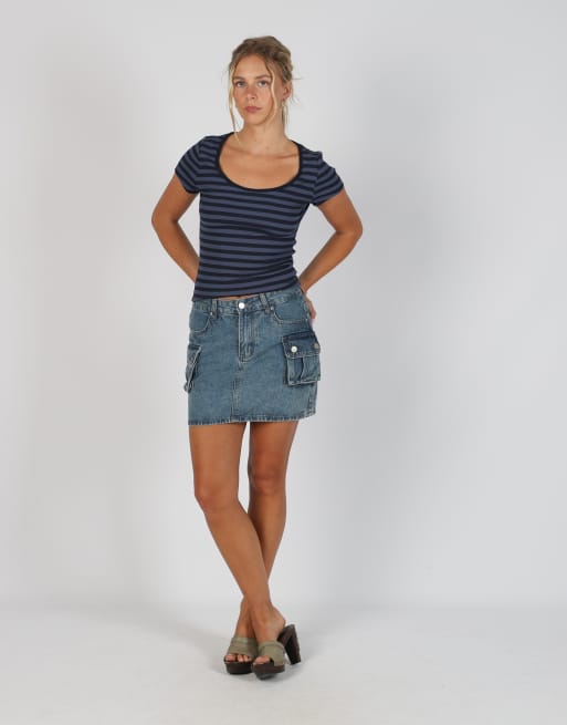 Vintage Monique M denim mini skirt in blue