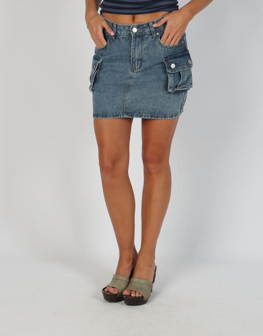Vintage Monique M denim mini skirt in blue, 2 of 4
