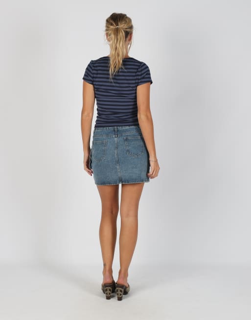 Vintage Monique M denim mini skirt in blue, 3 of 4