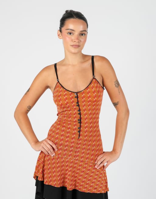 Vintage Mood XS woven midi dress in orange, 2 of 4