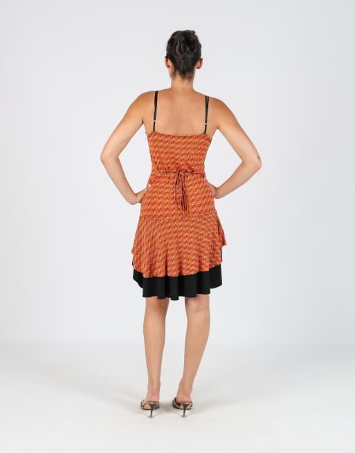 Vintage Mood XS woven midi dress in orange, 3 of 4