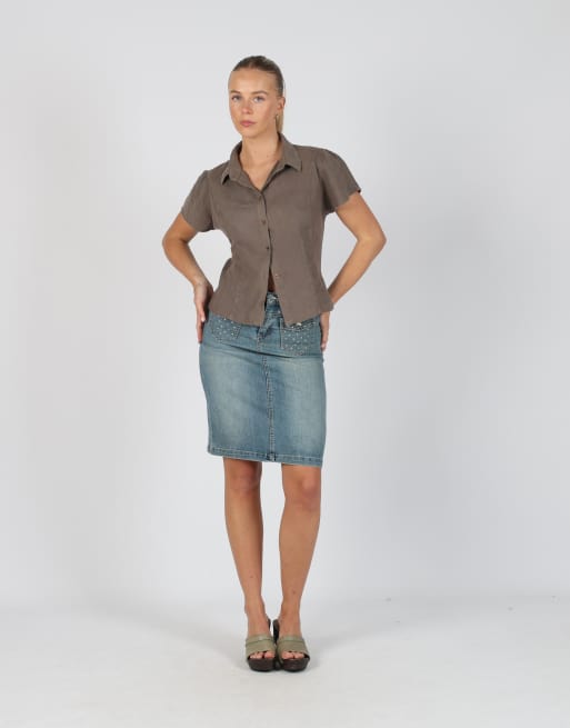 Vintage Mooire XS denim midi skirt in light blue
