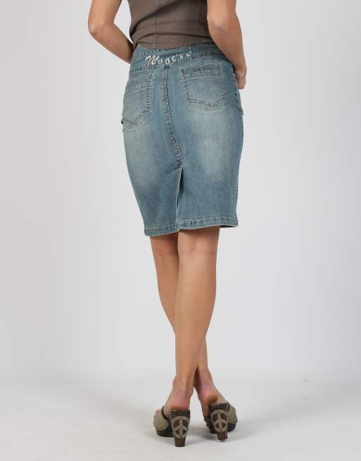 Vintage Mooire XS denim midi skirt in light blue, 4 of 4