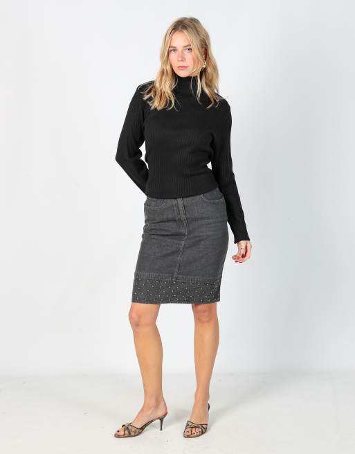 Vintage Moschino 6 denim midi skirt in charcoal grey