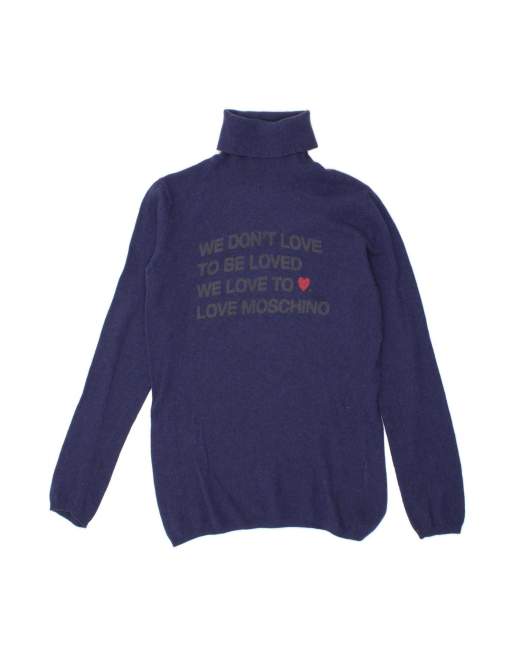 Vintage Moschino Graphic Roll Neck Jumper Sweater US 12 Large In Blue