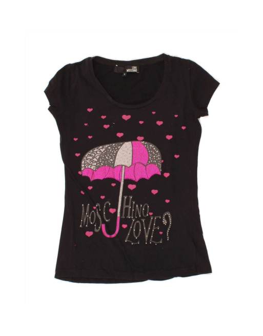 Vintage Moschino Graphic T-shirt Top UK 8 Small In Black