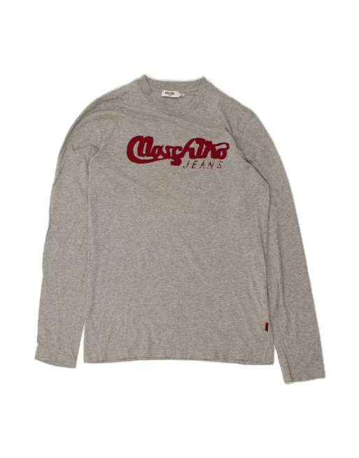 Vintage Moschino Graphic Top Long Sleeve UK 18 XL In Grey