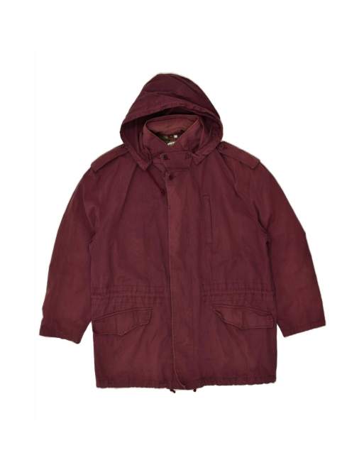Vintage Moschino Hooded Military Jacket It 52 XL In Burgundy