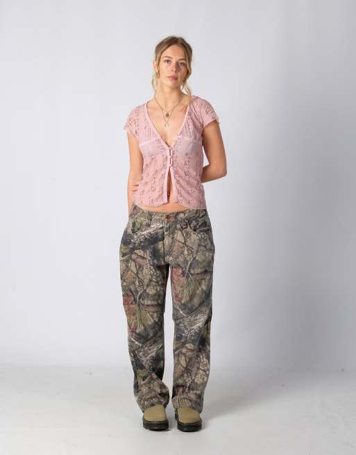 Vintage Mossy Oak 32x32 Denim Carpenter Baggy Jeans Khaki Green ASOS