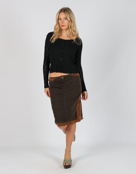 Vintage Motivi 10 denim midi skirt in brown - view 1