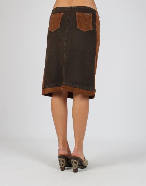 Vintage Motivi 10 denim midi skirt in brown, 4 of 4