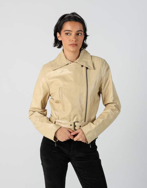 Vintage Motivi 8 leather jacket in beige, 1 of 4
