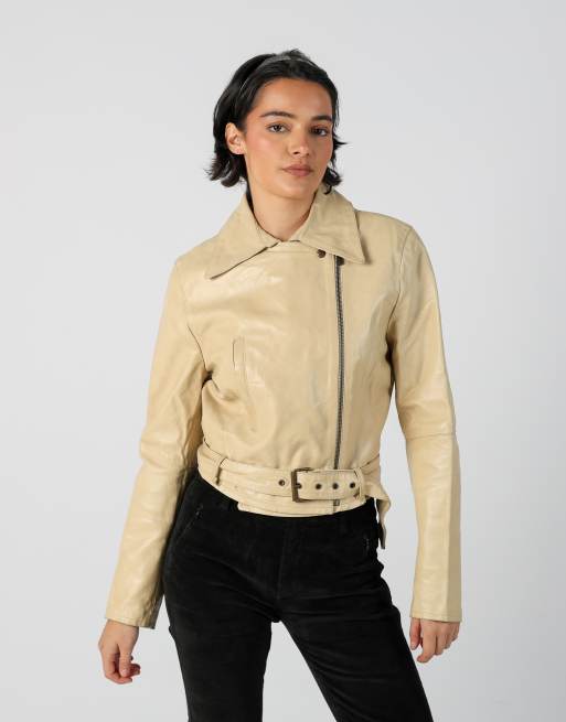 Vintage Motivi 8 leather jacket in beige, 3 of 4