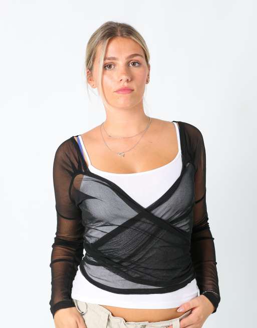 Vintage Motivi M mesh top in black