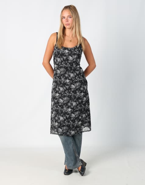 Vintage Motivi M printed woven midi dress in black - view 1