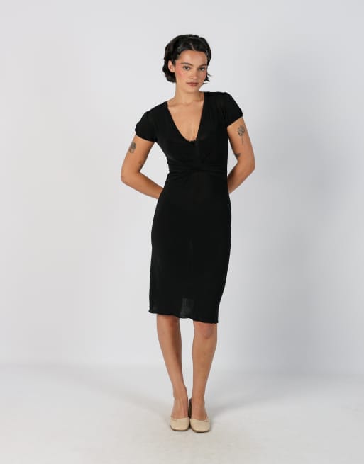 Vintage Motivi S woven midi dress in black, 1 of 4