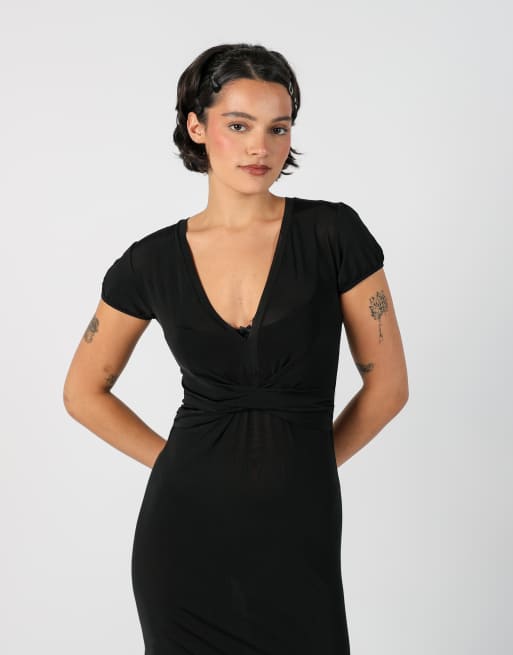 Vintage Motivi S woven midi dress in black, 2 of 4
