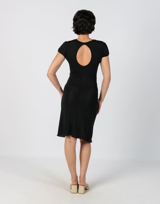 Vintage Motivi S woven midi dress in black, 3 of 4