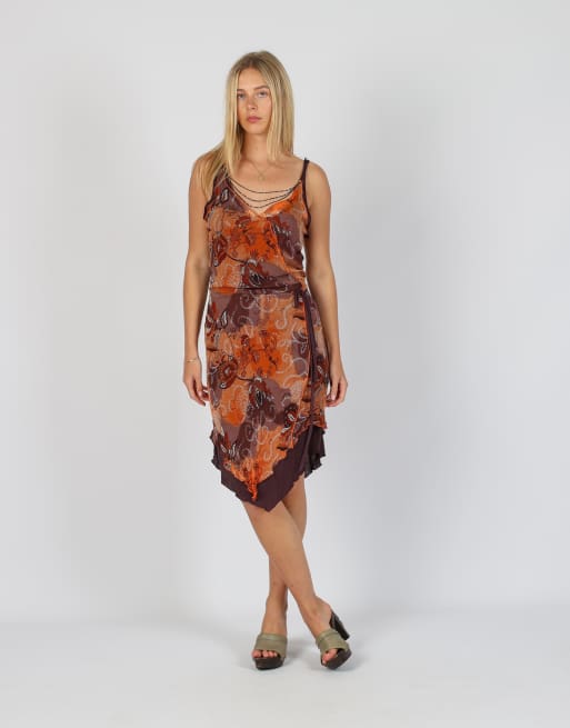 Vintage Motivi S woven midi dress in brown