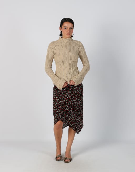 Vintage Motivi S woven midi skirt in black, 1 of 4