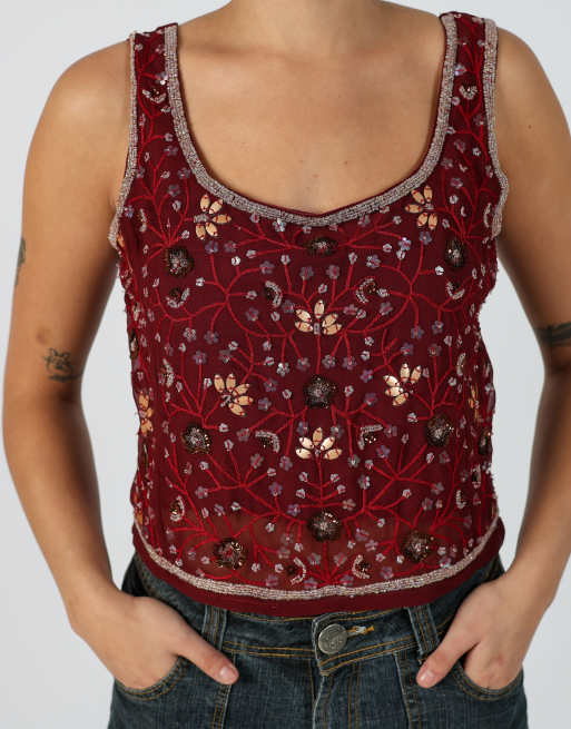 Vintage Motivi S woven vest in burgundy red, 4 of 4