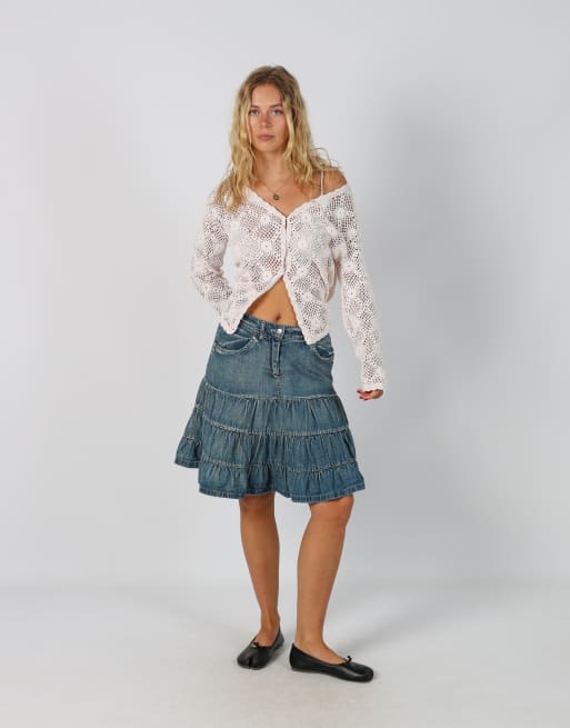 Vintage Motivi XS denim midi skirt in blue, 1 of 4