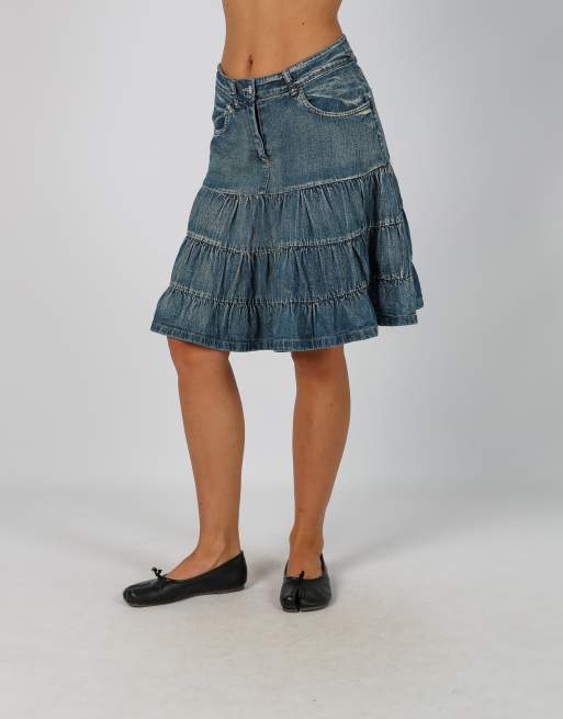 Vintage Motivi XS denim midi skirt in blue, 2 of 4
