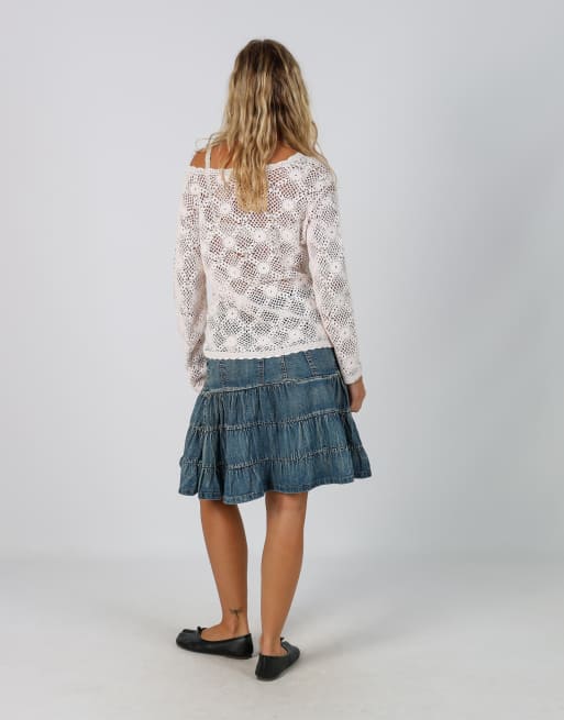 Vintage Motivi XS denim midi skirt in blue, 3 of 4
