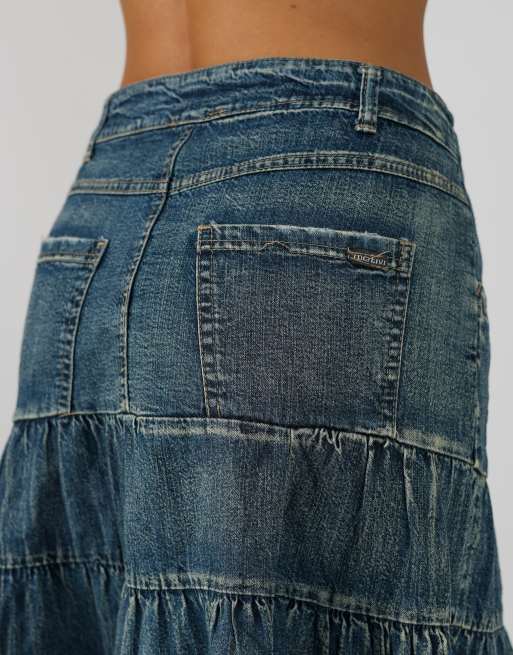 Vintage Motivi XS denim midi skirt in blue, 4 of 4