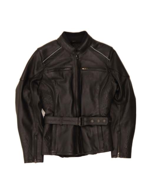 Vintage Moto Racer Leather Jacket EU 36 Small In Black Floral Leather