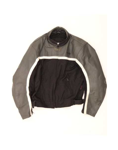 Vintage Moto Racer Leather Jacket It 52 XL In Grey Colourblock - view 1