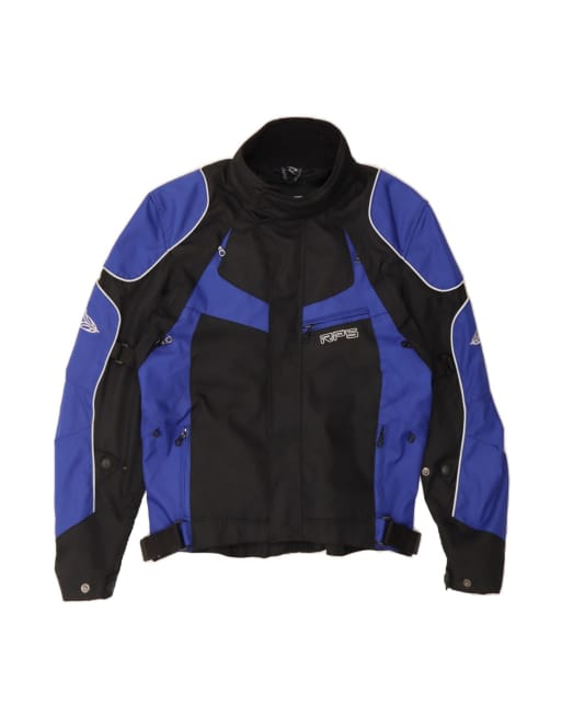 Vintage Motorcycle Graphic Racer Jacket UK 44 2XL In Black Colourblock