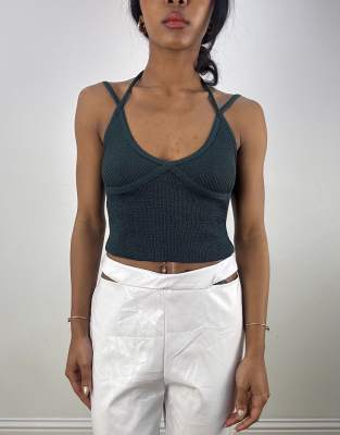 Vintage multi strap crop top in charcoal grey