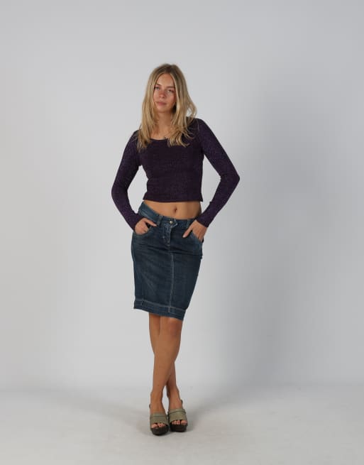 Vintage Murphy&Nye S denim midi skirt in blue, 1 of 4