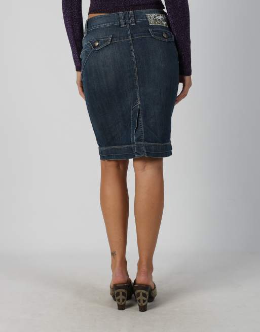 Vintage Murphy&Nye S denim midi skirt in blue, 2 of 4