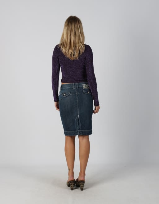 Vintage Murphy&Nye S denim midi skirt in blue, 3 of 4