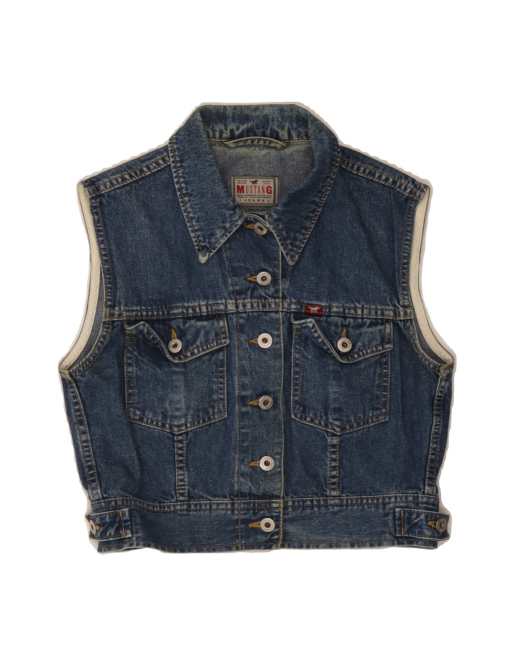 Vintage Mustang Crop Denim Gilet UK 12 Medium In Blue