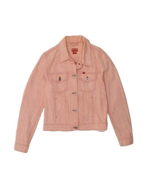 Vintage Mustang Crop Denim Jacket UK 12 Medium In Pink