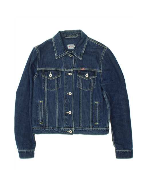 Vintage Mustang Crop Denim Jacket UK 16 Large In Blue