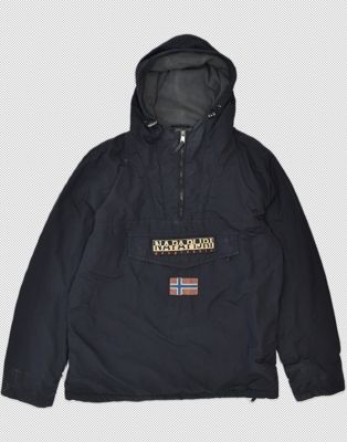 Vintage Napapijri Size 3XL hooded anorak jacket in navy blue