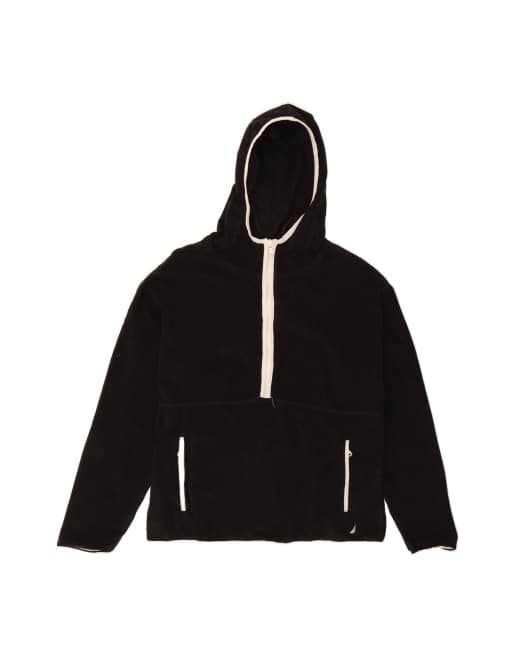 Vintage Nautica 1/4 Zip Fleece Hoodie Jumper UK 14 Medium In Black
