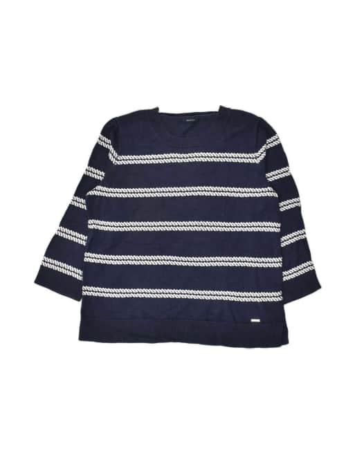 Vintage Nautica 3/4 Sleeve Boat Neck Jumper Sweater Uk 14 Large In Blue