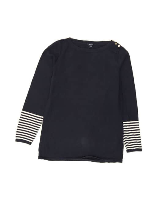 Vintage Nautica Boat Neck Jumper Sweater UK 16 Large In Blue Striped