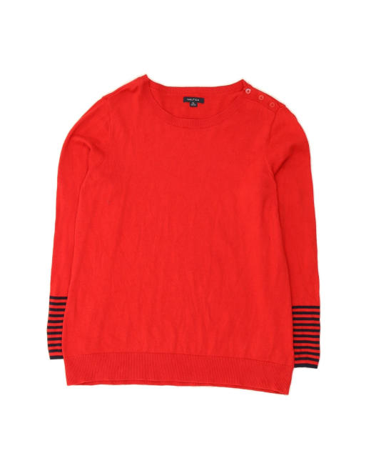 Vintage Nautica Boat Neck Jumper Sweater UK 18 XL In Red Striped