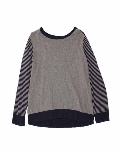 Vintage Nautica Boat Neck Jumper Sweater UK 20 2XL In Grey Striped