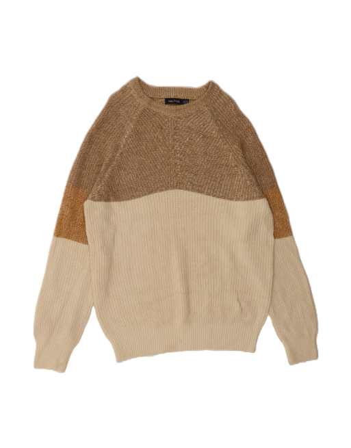 Vintage Nautica Boat Neck Jumper Sweater XL In Brown Colourblock